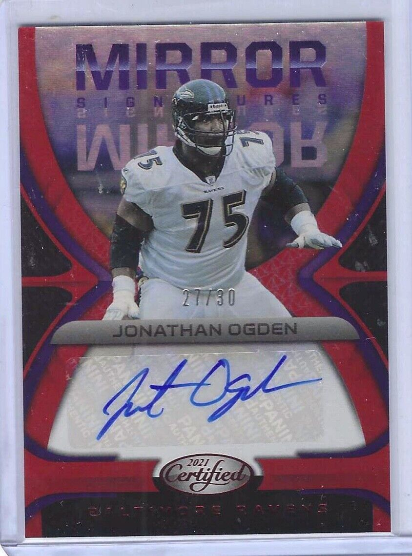 JONATHAN OGDEN 2021 PANINI CERTIFIED RED FOIL MIRROR SIGNATURES AUTO #D 27/30