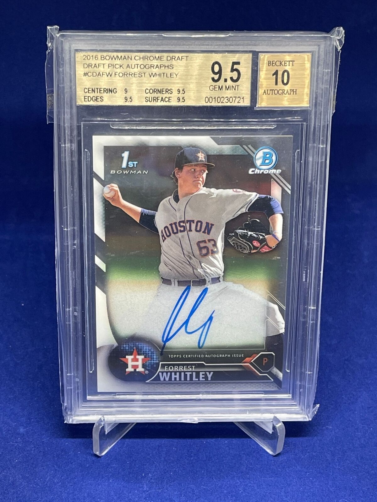 FORREST WHITLEY 2016 BOWMAN CHROME 1ST DRAFT PICK AUTO PROSPECT BGS 9.5 10 AU