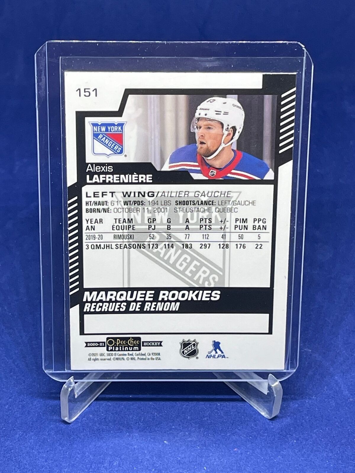 ALEXIS LAFRENIERE 2020-21 O-PEE-CHEE PLATINUM MARQUEE ROOKIES RC #151