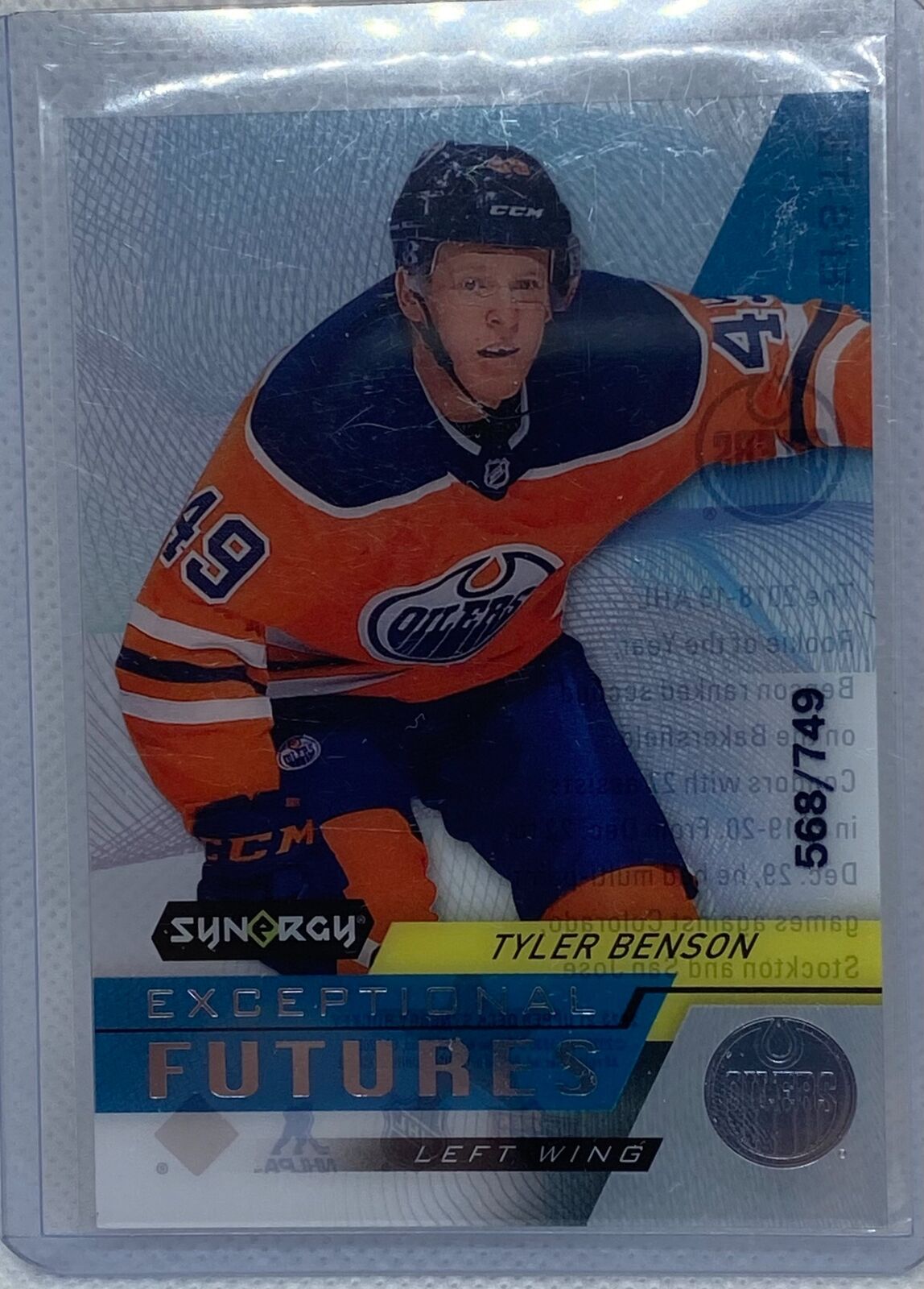 TYLER BENSON 2020-21 UPPER DECK SYNERGY EXCEPTIONAL FUTURES #D 568/749