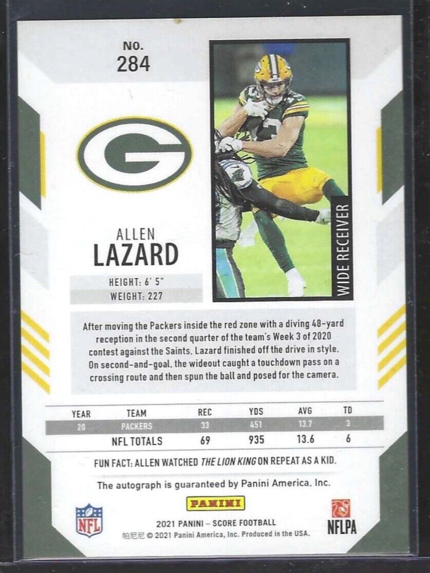 ALLEN LAZARD 2021 PANINI SCORE AUTO #284