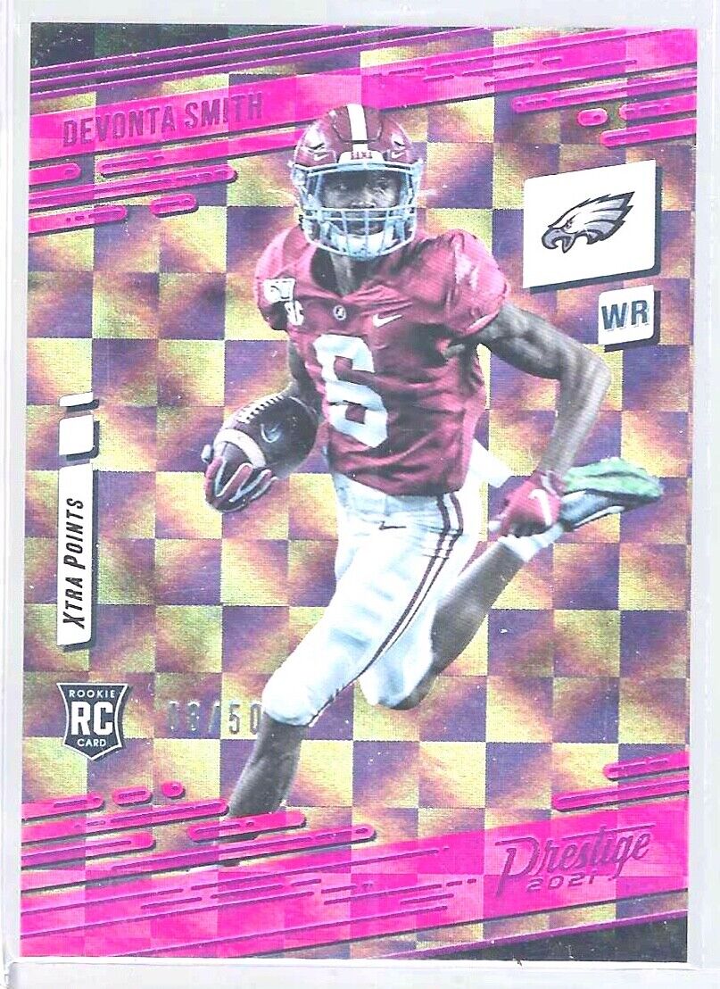 DEVONTA SMITH 2021 PANINI PRESTIGE PINK FOIL XTRA POINTS ROOKIE RC #D 08/50