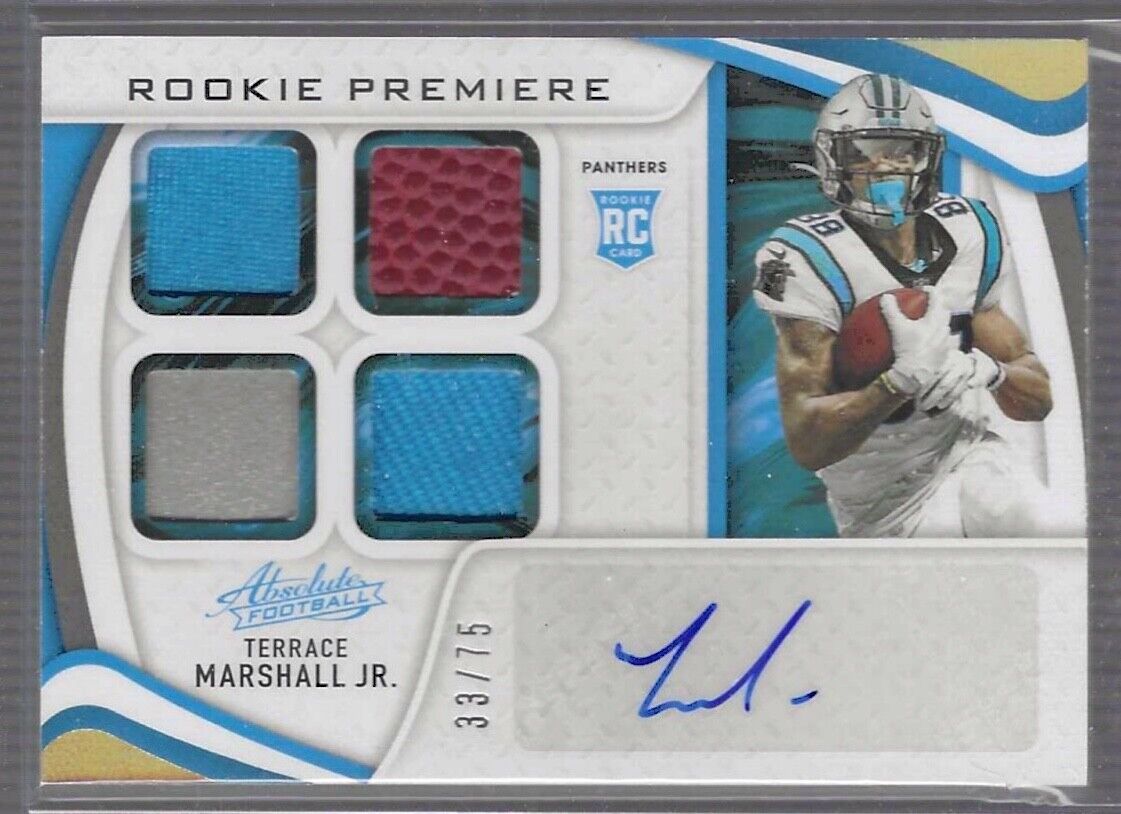 TERRACE MARSHALL JR 2021 PANINI ABSOLUTE ROOKIE QUAD PATCH AUTO RC #D 33/75