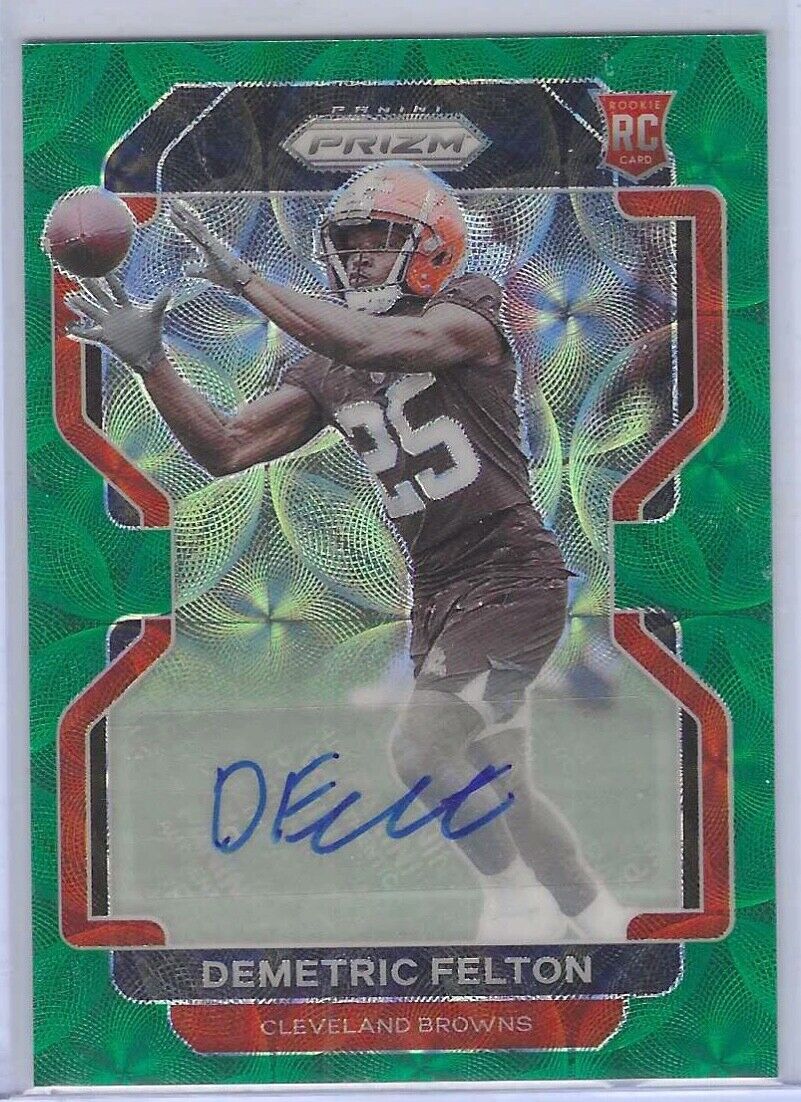 DEMETRIC FELTON 2021 PANINI PRIZM GREEN SCOPE PRIZM ROOKIE AUTO RC #D 52/75