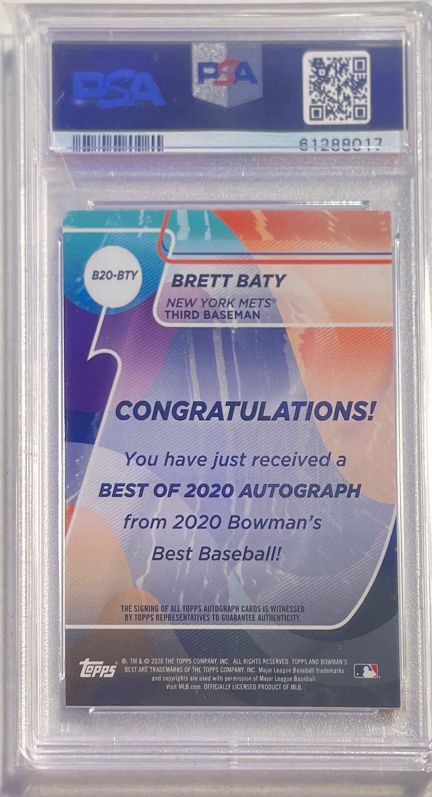 BRETT BATY 2020 BOWMAN'S BEST BEST OF 2020 AUTO #B20BTY PSA 10 GEM MINT POP 23