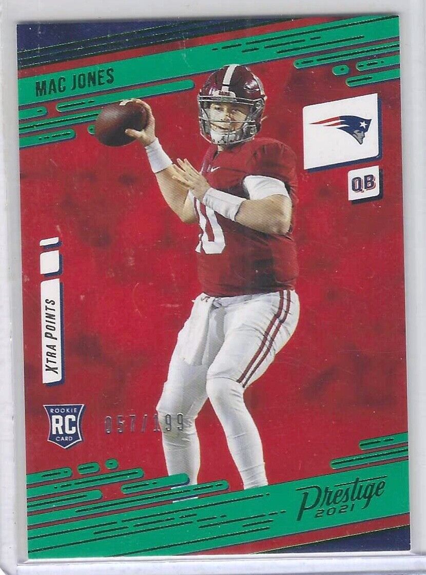 MAC JONES 2021 PANINI PRESTIGE GREEN FOIL XTRA POINTS ROOKIE RC #D 057/199