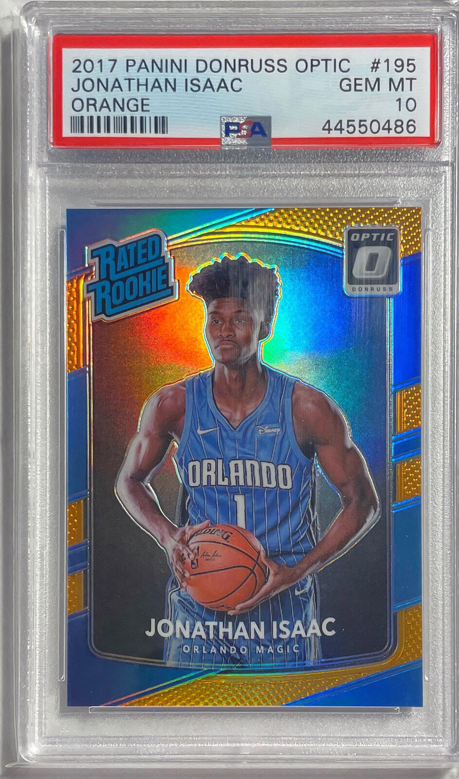 JONATHAN ISAAC 2017 DONRUSS OPTIC ORANGE HOLO PRIZM RC #D /199 PSA 10 GEM POP 10