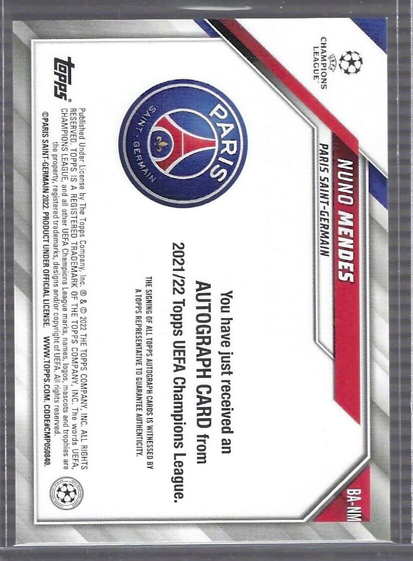 NUNO MENDES 2021-22 TOPPS SILVER FOIL ROOKIE AUTO RC #BA-NM