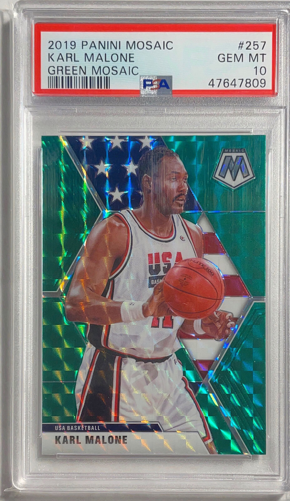 KARL MALONE 2019 PANINI MOSAIC GREEN USA PRIZM #257 PSA 10 GEM MINT POP 11