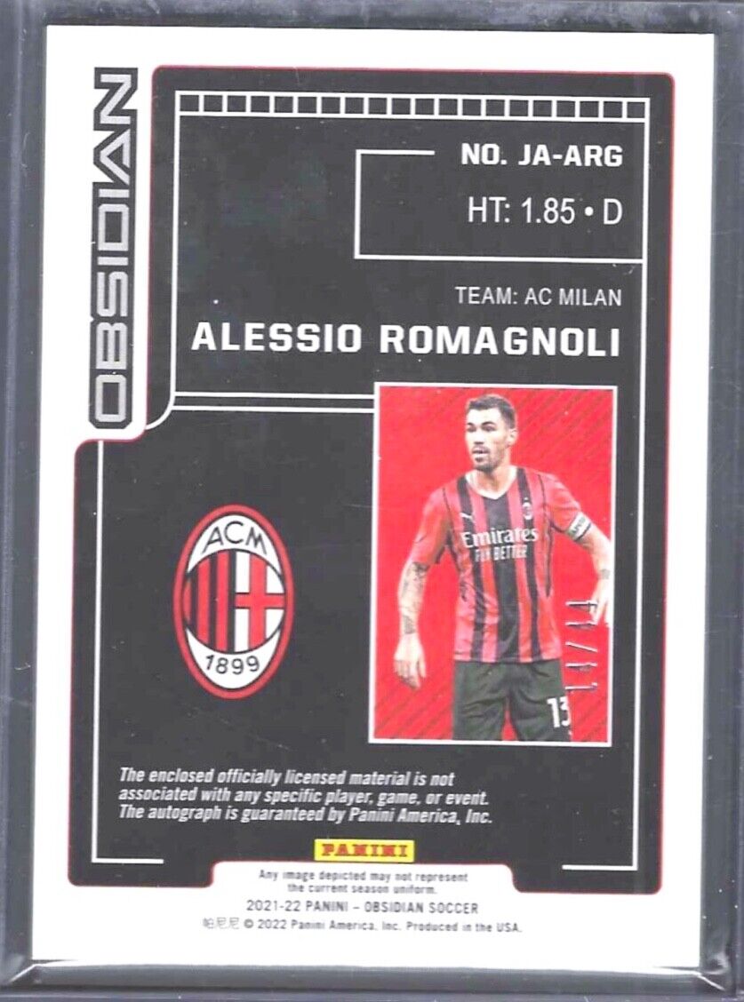 ALESSIO ROMAGNOLI 2021-22 PANINI OBSIDIAN RED PULSAR PATCH AUTO #D 14/44