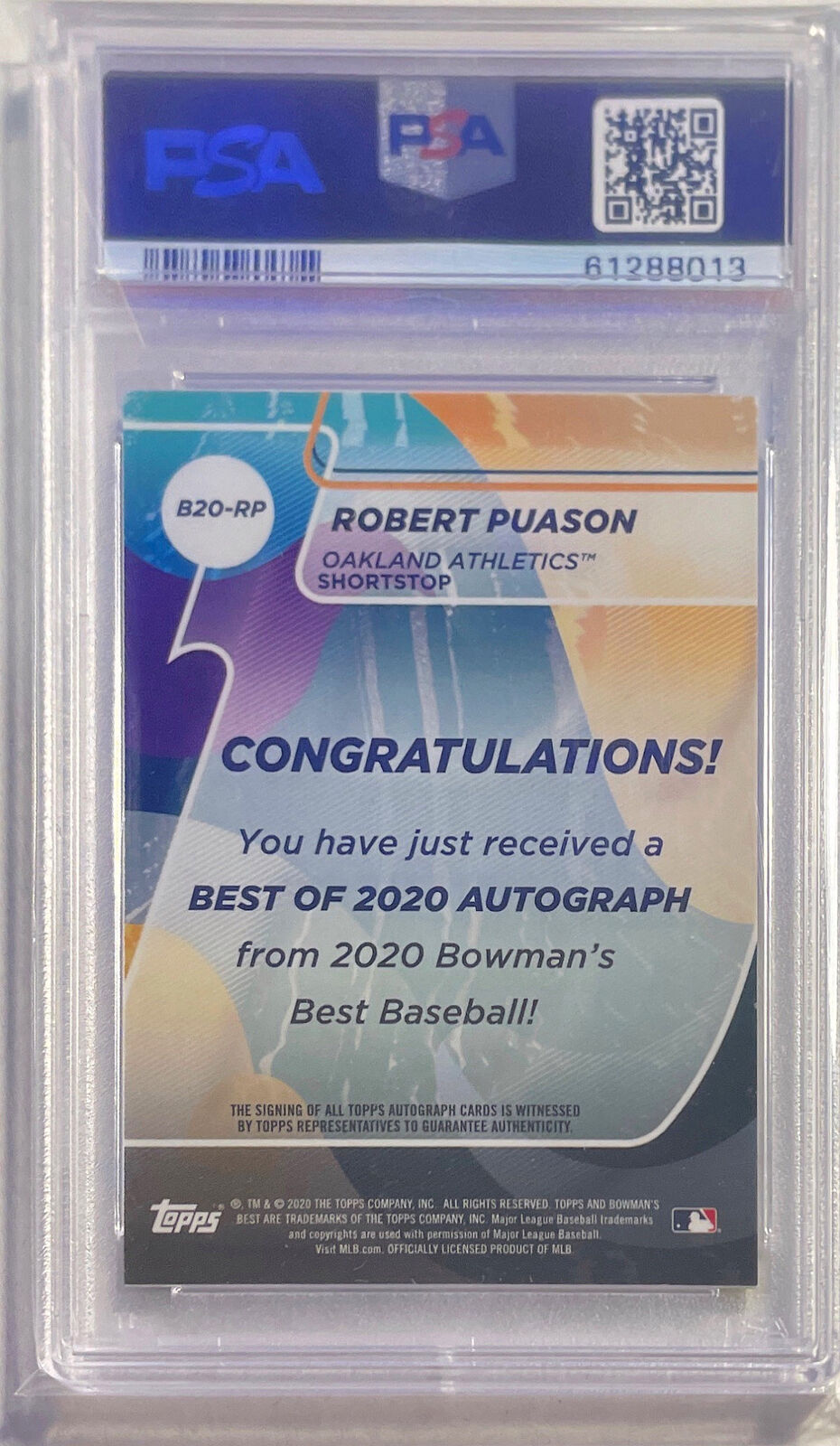 ROBERT PUASON 2020 BOWMAN'S BEST BEST OF 2020 AUTO #B20RP PSA 10 GEM MINT POP 28