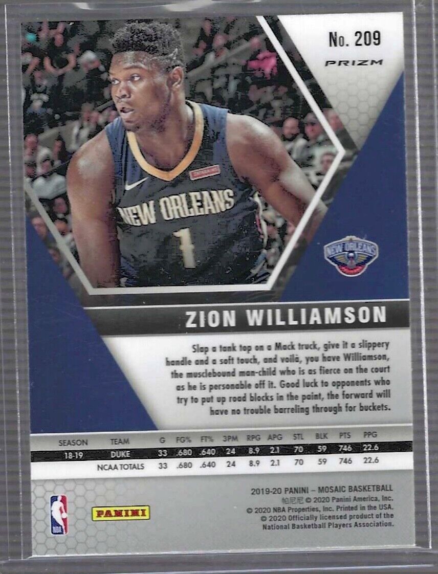 ZION WILLIAMSON 2019-20 PANINI MOSAIC ORANGE REACTIVE PRIZM ROOKIE RC #209