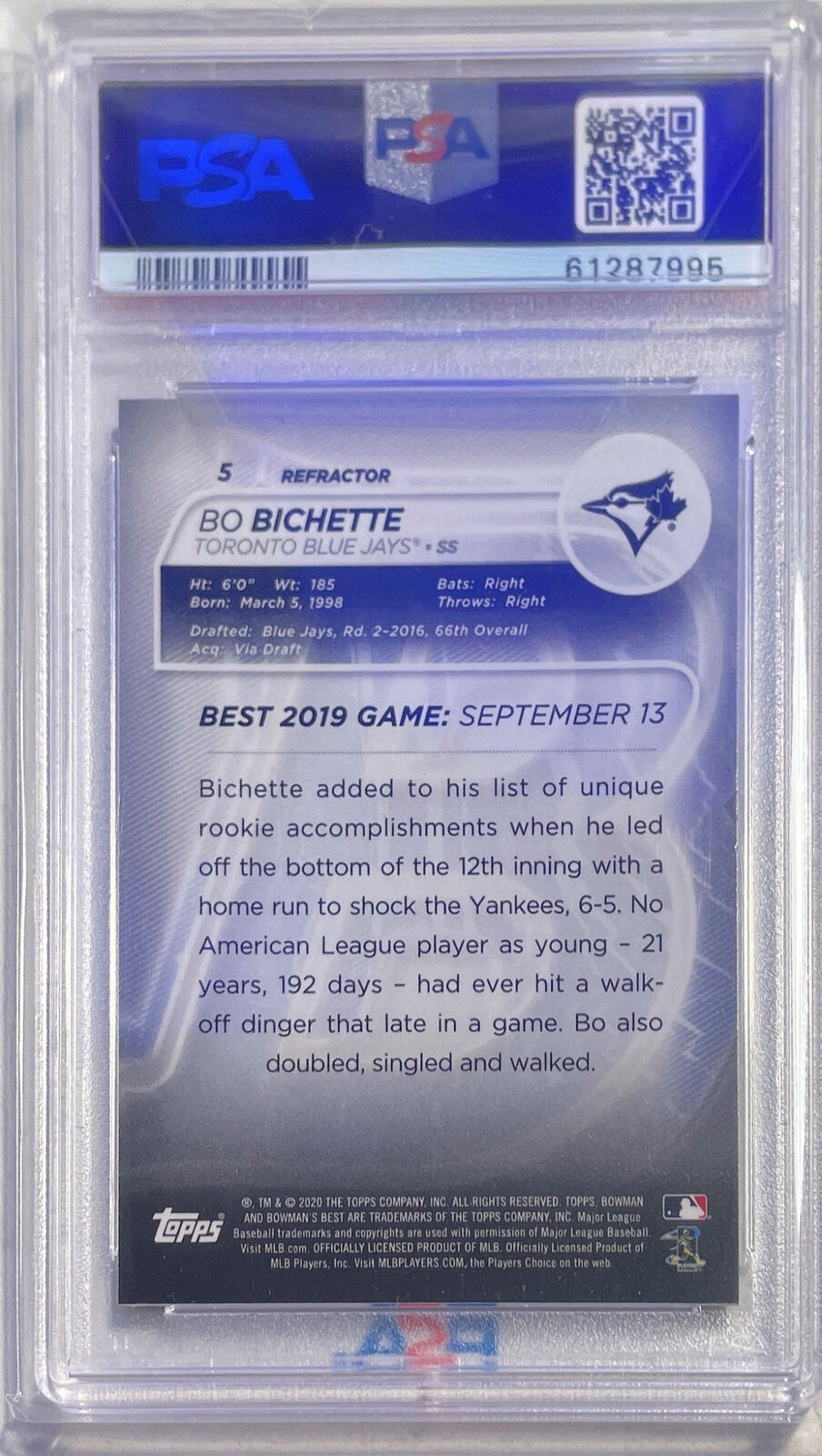 BO BICHETTE 2020 BOWMAN'S BEST REFRACTOR ROOKIE RC #5 PSA 9 MINT