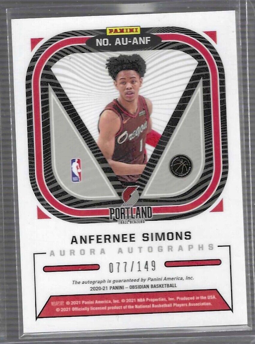 ANFERNEE SIMONS 2020-21 PANINI OBSIDIAN SILVER ETCH AURORA AUTO #D 077/149