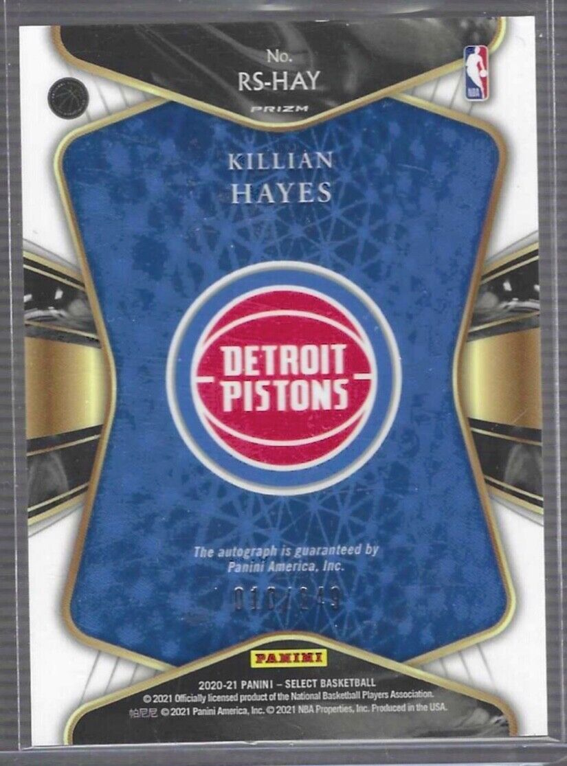 KILLIAN HAYES 2020-21 PANINI SELECT SILVER PRIZM ROOKIE AUTO RC #D 010/249