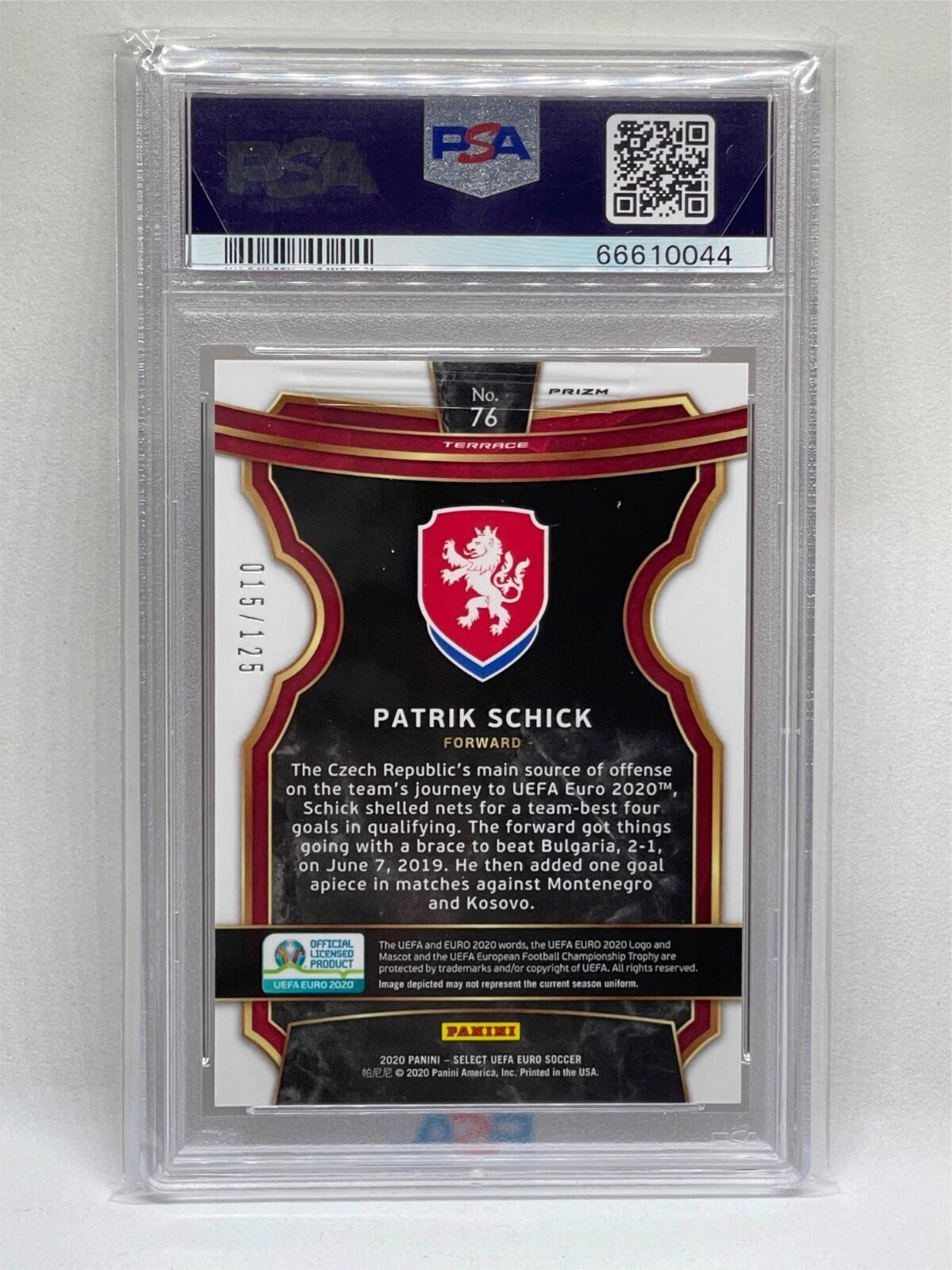 PATRIK SCHICK 2020-21 PANINI SELECT UERO ORANGE PRIZM RC #D 15/125 PSA 10 POP 3