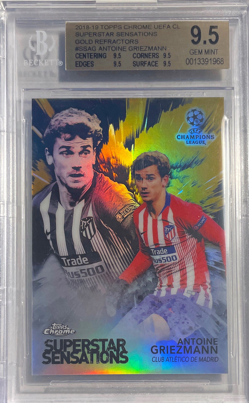 ANTOINE GRIEZMANN 2018 TOPPS CHROME UEFA GOLD REFRACTOR #D 30/50 BGS 9.5 POP 1/1