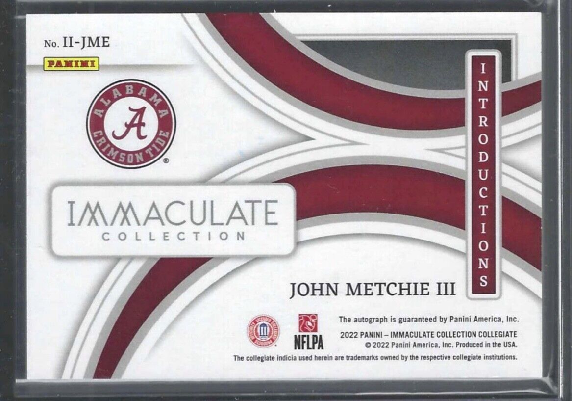 JOHN METCHIE III 2022 PANINI IMMACULATE COLLEGIATE INTRODUCTIONS AUTO RC #D /99