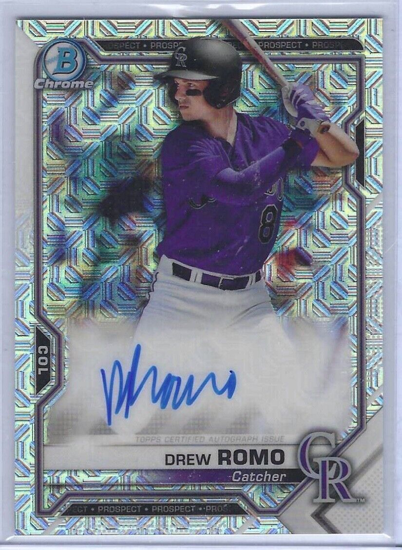 DREW ROMO 2021 BOWMAN CHROME SILVER MEGA BOX REFRACTOR PROSPECT AUTO #BCMA-DR
