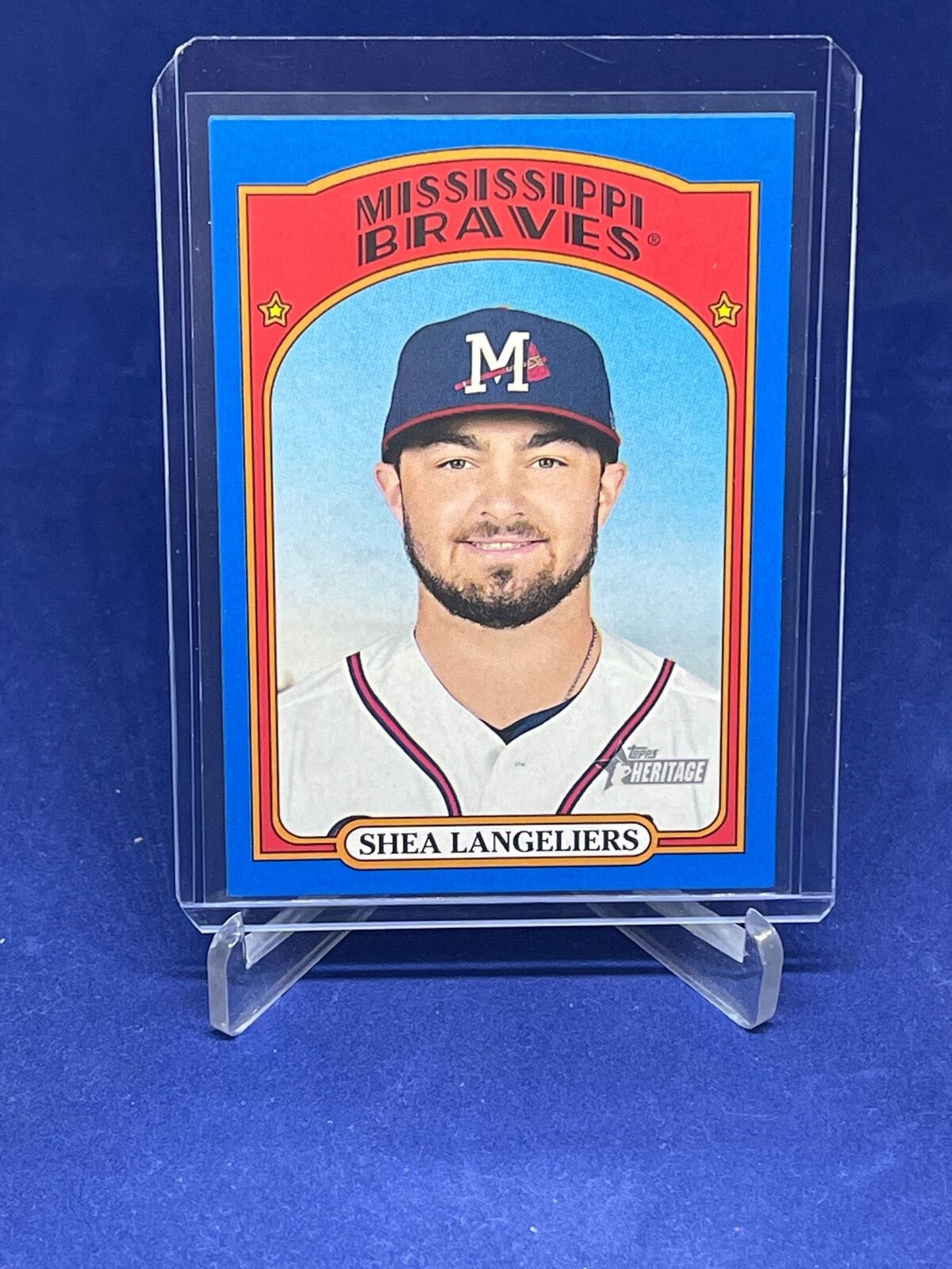 SHEA LANGELIERS 2021 TOPPS HERITAGE MINORS BLUE PROSPECT #D 75/99
