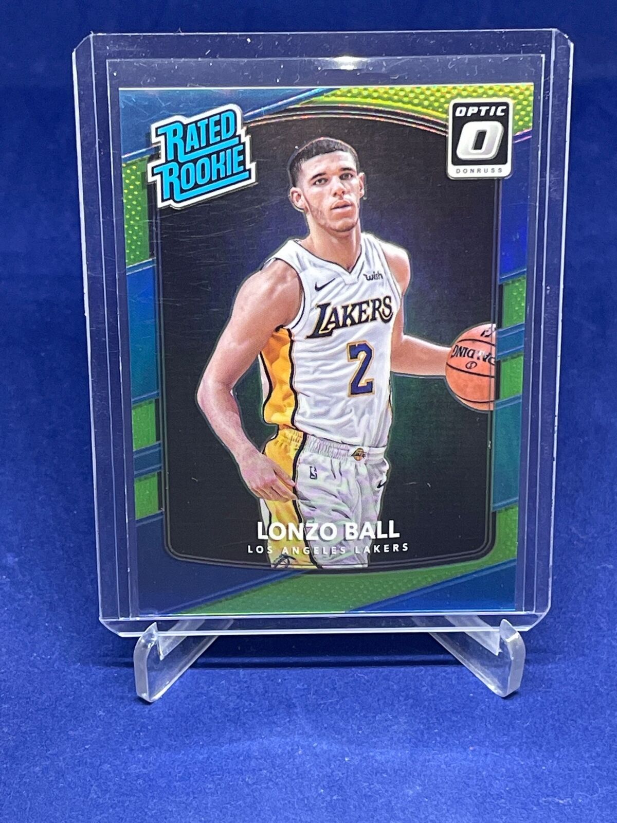 LONZO BALL 2017-18 PANINI DONRUSS OPTIC RATED ROOKIE LIME GREEN HOLO RC #D /175