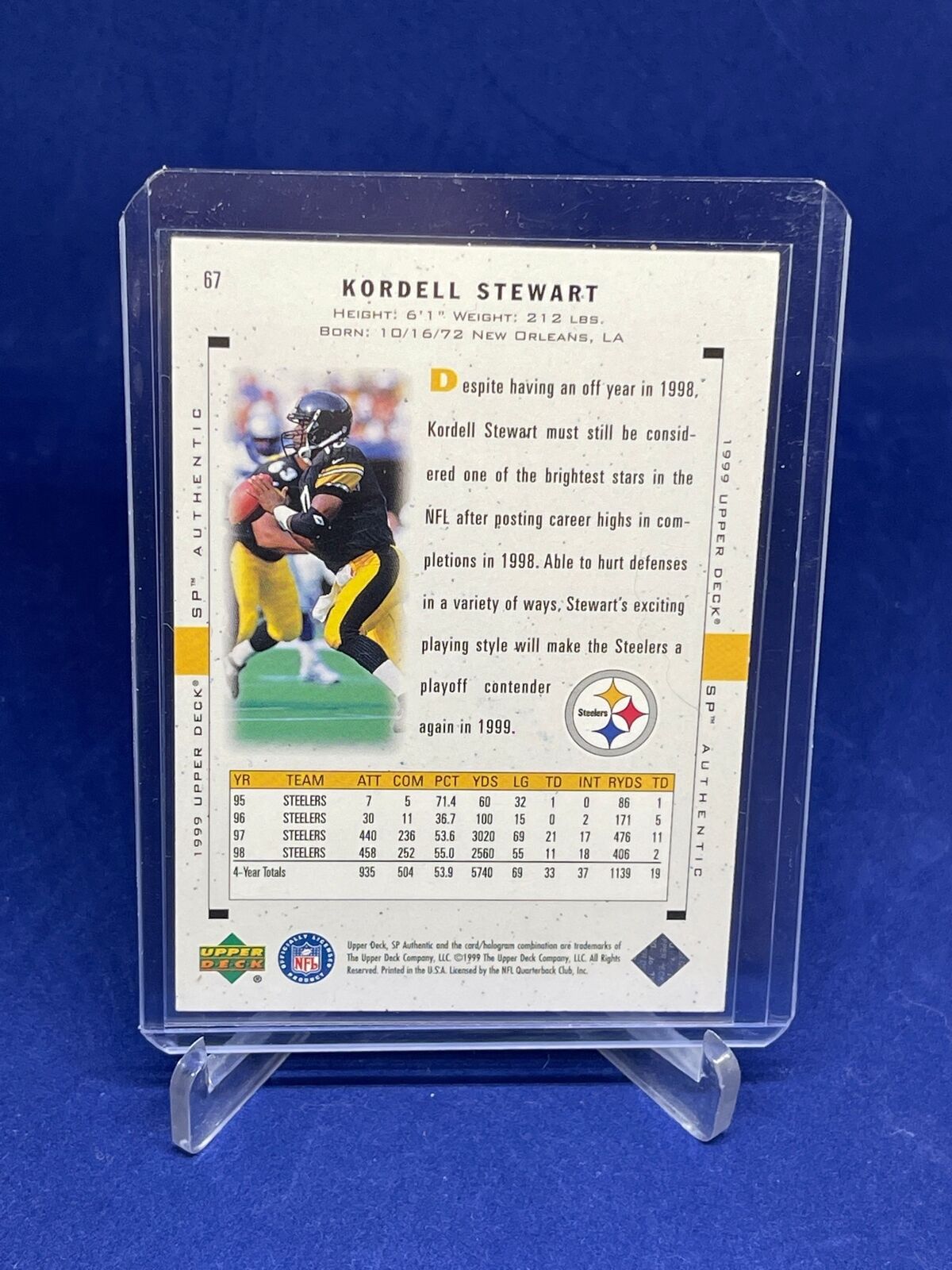KORDELL STEWART 1999 SP AUTHENTIC ON CARD AUTO #D /600