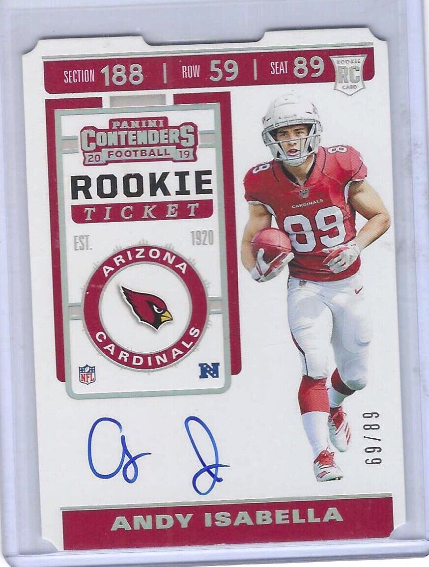 ANDY ISABELLA 2019 PANINI CONTENDERS ROOKIE TICKET STUB DIE CUT AUTO RC #D 69/89