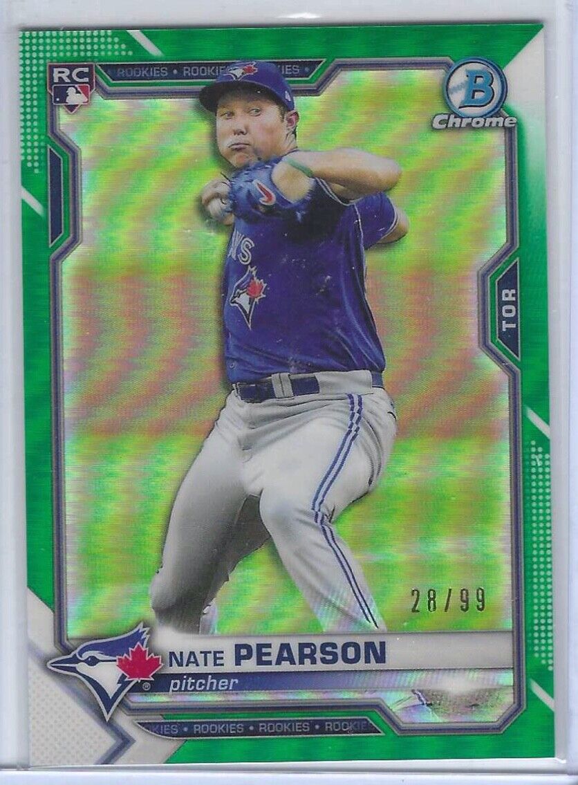 NATE PEARSON 2021 BOWMAN CHROME GREEN REFRACTOR RC #D 28/99
