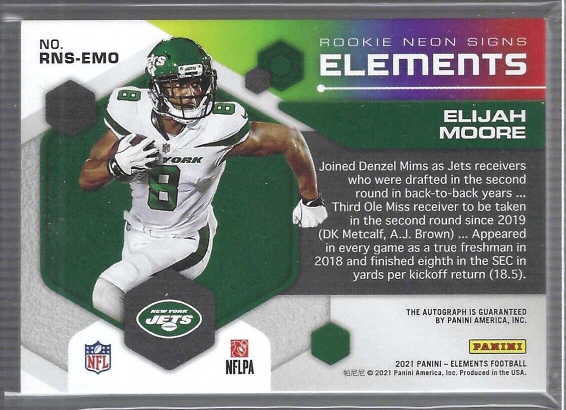 ELIJAH MOORE 2021 PANINI ELEMENTS RED FOIL ROOKIE NEON SIGNS AUTO RC #D 41/50