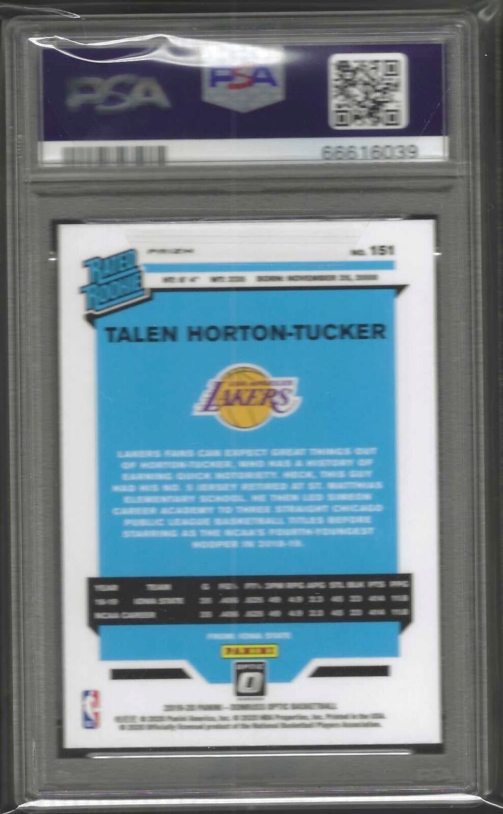 TALEN HORTON-TUCKER 2019-20 PANINI DONRUSS OPTIC HOLO ROOKIE RC PSA 10 GEM MINT
