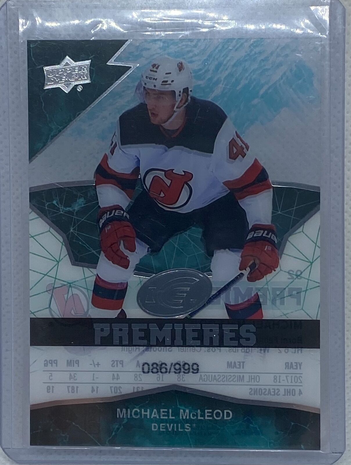 MICHAEL MCLEOD 2018-19 UPPER DECK ICE PREMIERES LEVEL 4 RC #D 86/999