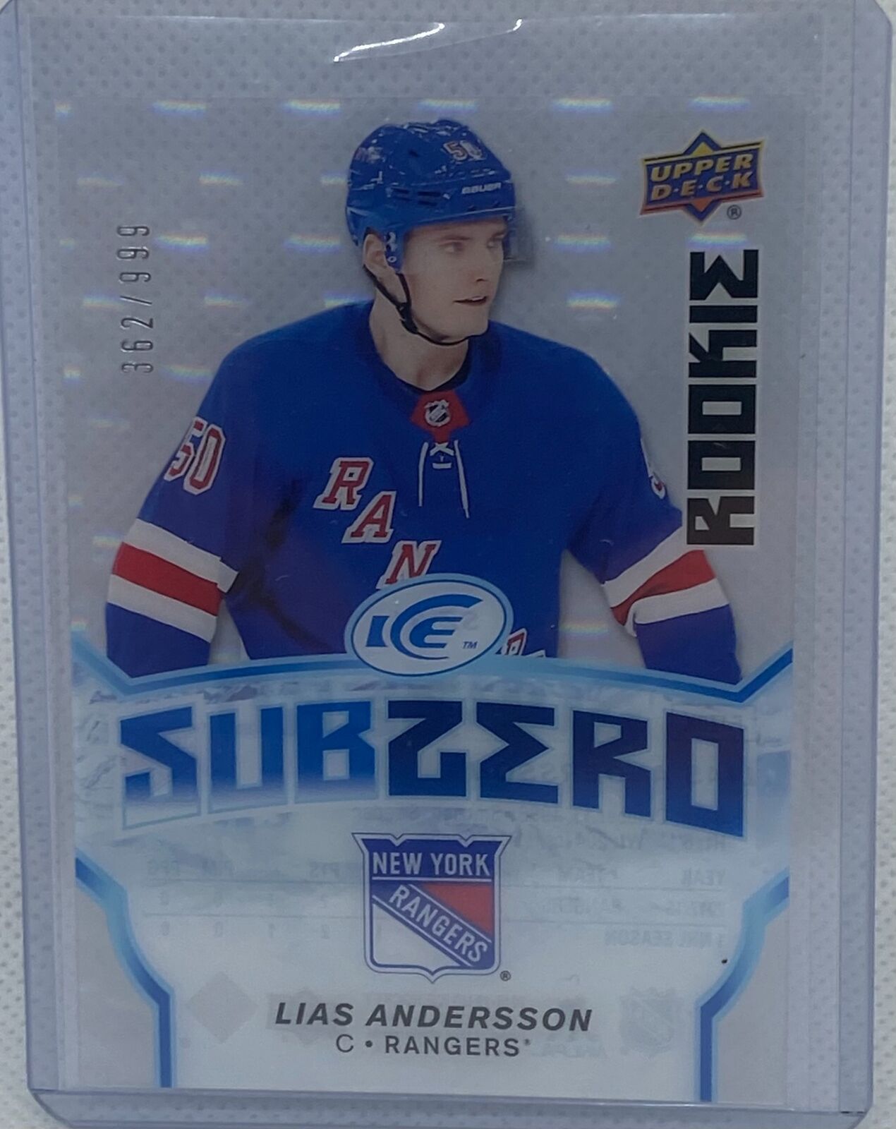 LIAS ANDERSSON 2018-19 UPPER DECK ICE SUBZERO ROOKIE LEVEL 4 RC #D 362/999