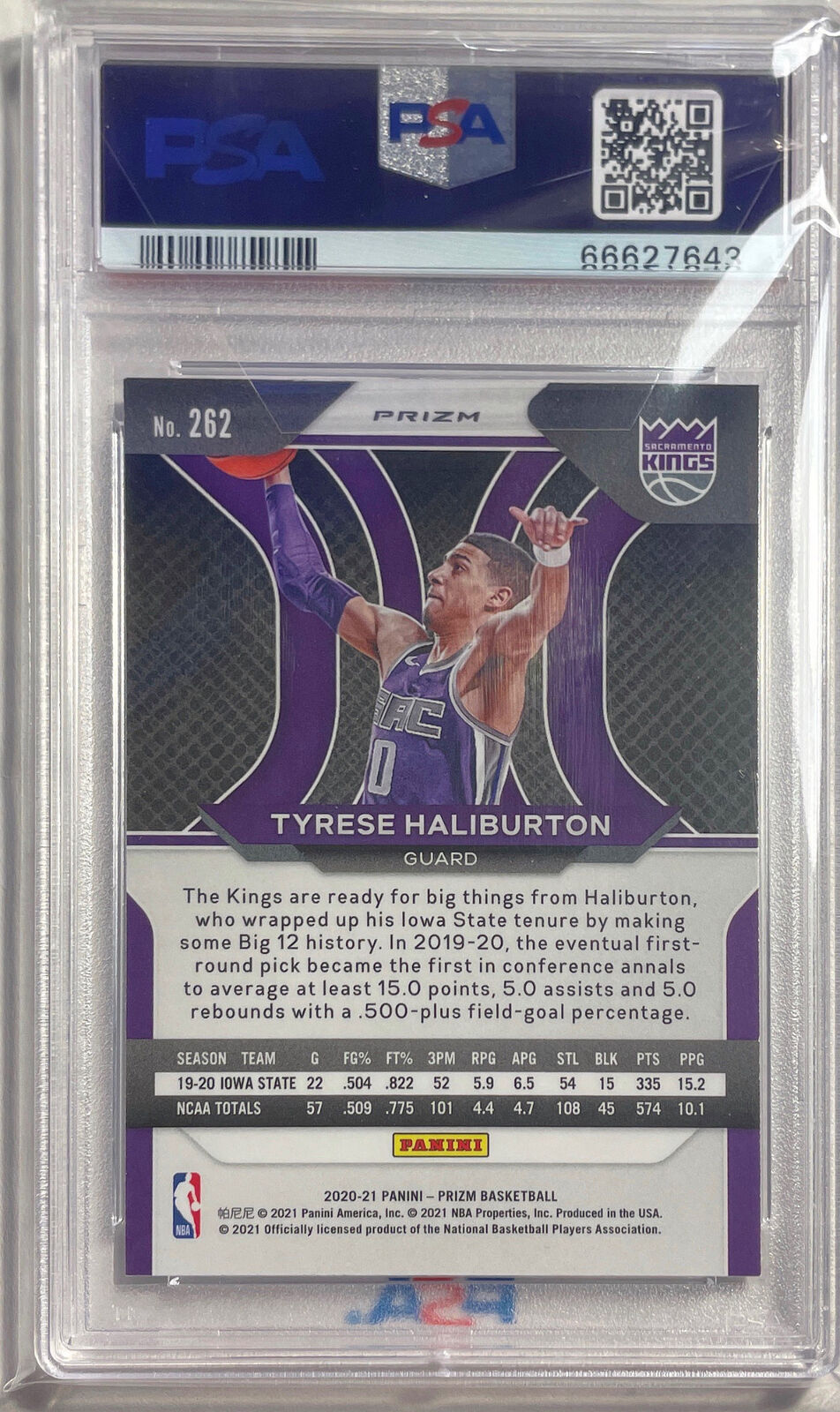 TYRESE HALIBURTON 2020-21 PANINI PRIZM HYPER PRIZM ROOKIE RC #262 PSA 9 MINT