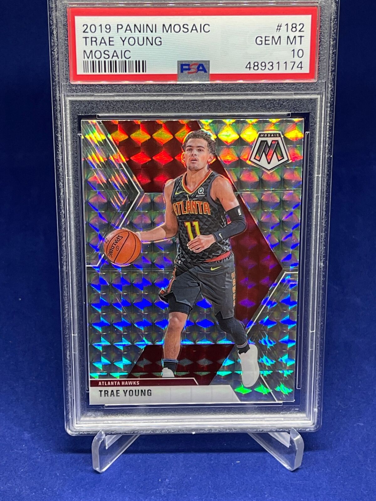 TRAE YOUNG 2019-20 PANINI MOSAIC SILVER WAVE MOSAIC PRIZM #182 PSA 10 GEM MINT