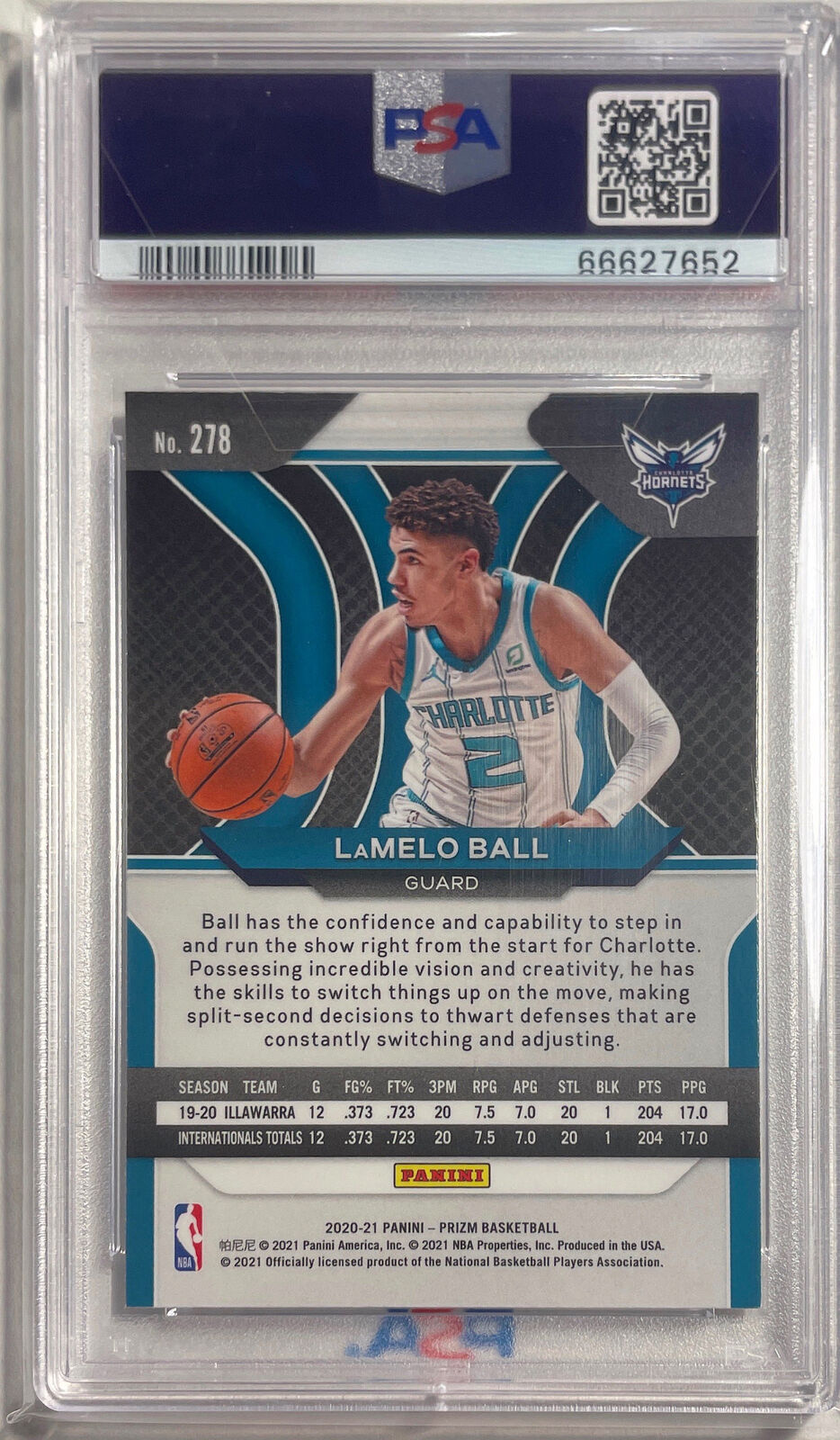 LAMELO BALL 2020-21 PANINI PRIZM ROOKIE RC #278 PSA 9 MINT