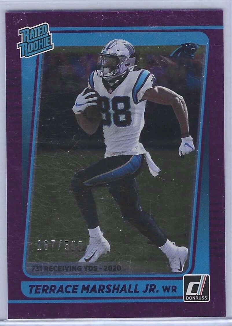 TERRACE MARSHALL JR 2021 PANINI DONRUSS PURPLE FOIL RATED ROOKIE RC #D /500