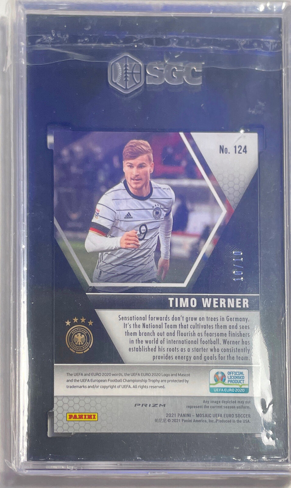 TIMO WERNER 2021-22 MOSAIC UEFA GOLD CIRCLES PRIZM #D 10/10 SGC 9 MINT POP 1/1