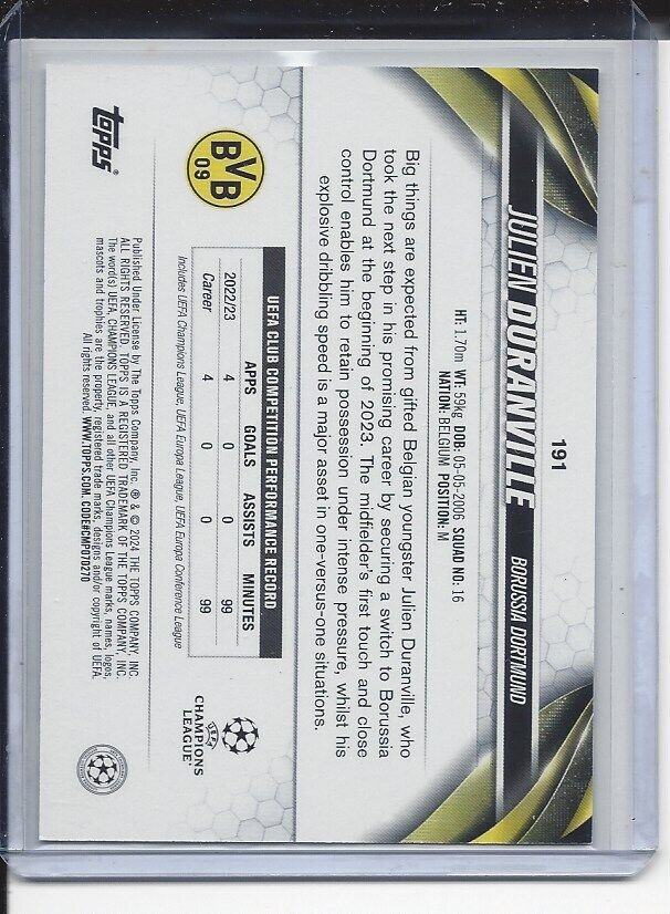 JULIEN DURANVILLE 2023-24 TOPPS UCL CLUB PHOTO VARIATION SHORT PRINT RC SP #191