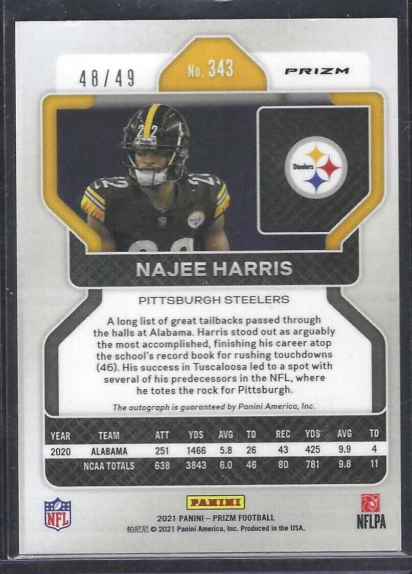 NAJEE HARRIS 2021 PANINI PRIZM PURPLE POWER PRIZM ROOKIE AUTO RC #D 48/49