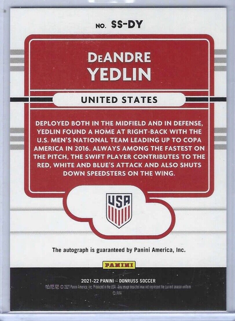 DEANDRE YEDLIN 2021-22 DONRUSS ROAD TO QATAR USA SILVER SIGNATURE SERIES AUTO