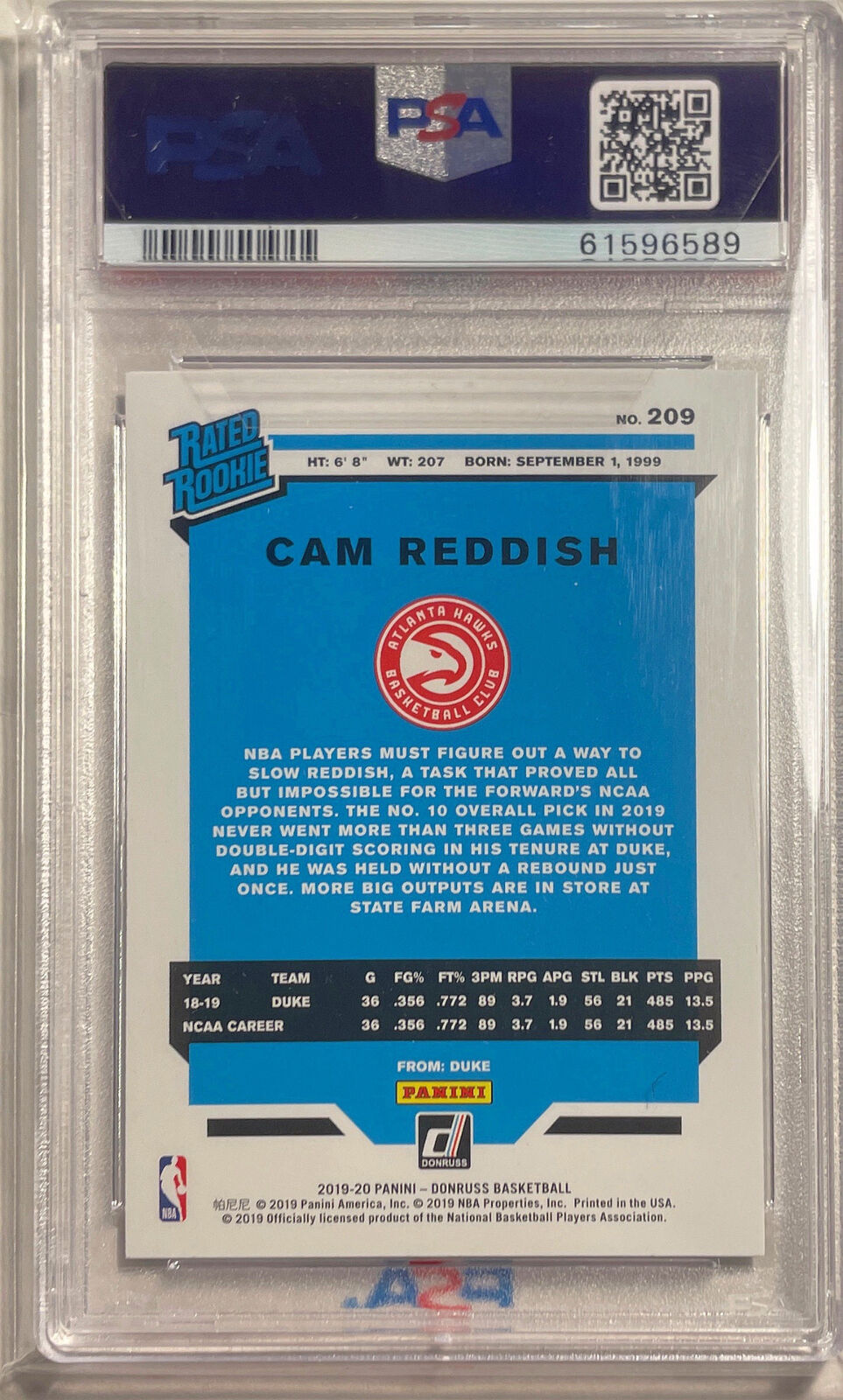 CAM REDDISH 2019-20 PANINI DONRUSS GREEN FLOOD ROOKIE RC #209 PSA 9 MINT POP 4