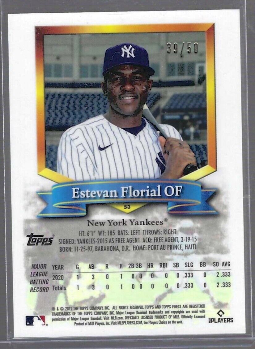 ESTEVAN FLORIAL 2021 TOPPS FINEST THROWBACKS GOLD REFRACTOR ROOKIE RC #D 39/50