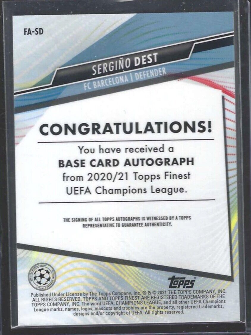 SERGINO DEST 2020-21 TOPPS FINEST UCL SILVER REFRACTOR AUTO RC #FA-SD