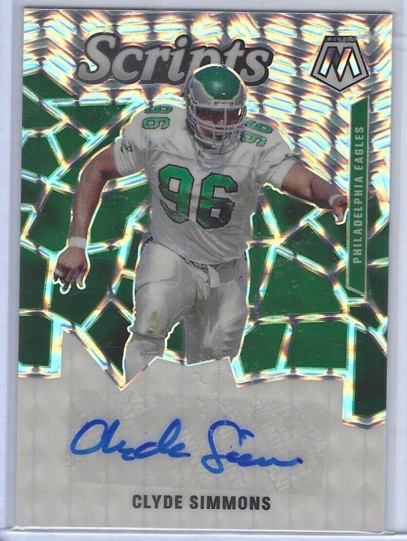 CLYDE SIMMONS 2020 PANINI MOSAIC FOOTBALL SILVER MOSAIC SCRIPTS AUTO #S5