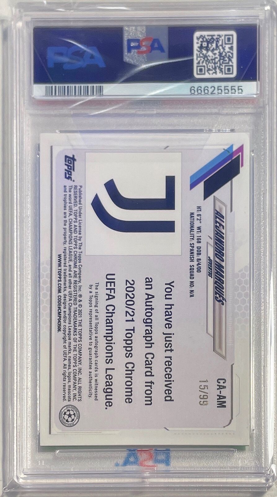 ALEJANDRO MARQUES 2020 TOPPS CHROME GREEN REFRACTOR AUTO RC /99 PSA 10 POP 1/1