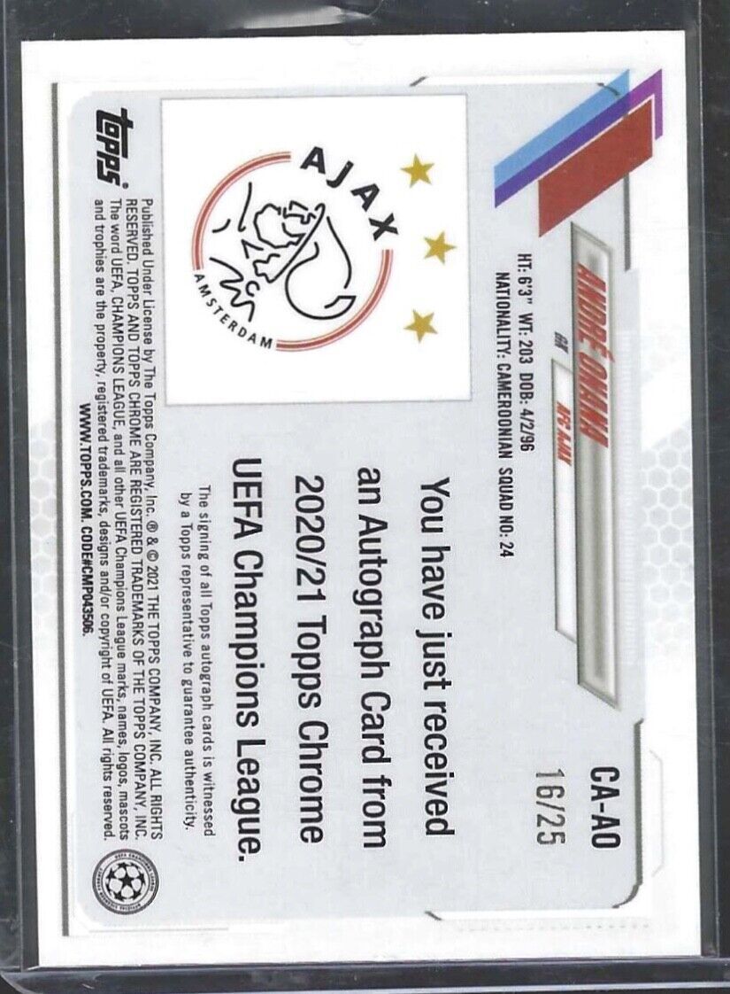 ANDRE ONANA 2020-21 TOPPS CHROME UEFA ORANGE REFRACTOR AUTO #D 16/25