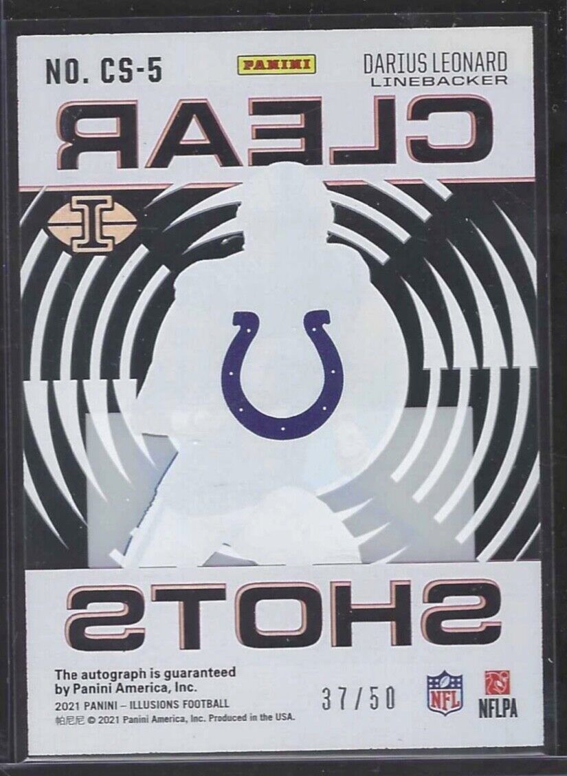 DARIUS LEONARD 2021 PANINI ILLUSIONS CLEAR SHOTS LIGHT BLUE AUTO #D 37/50
