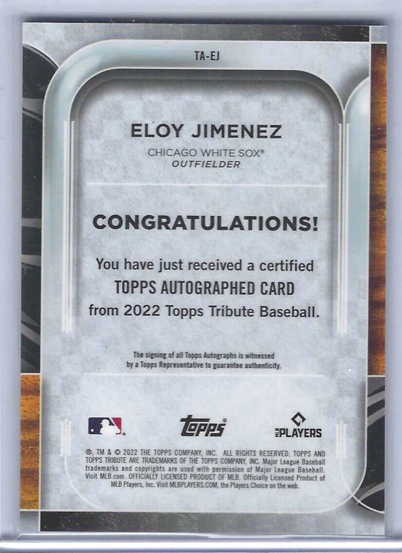 ELOY JIMENEZ 2022 TOPPS TRIBUTE PURPLE ON CARD AUTO #D 46/50