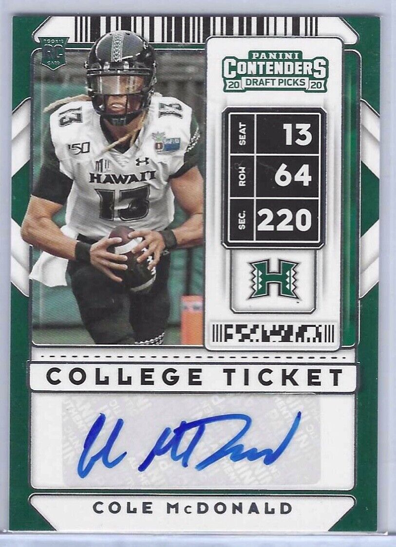 COLE MCDONALD 2020 PANINI CONTENDERS DRAFT PICKS COLLEGE TICKET AUTO RC #300