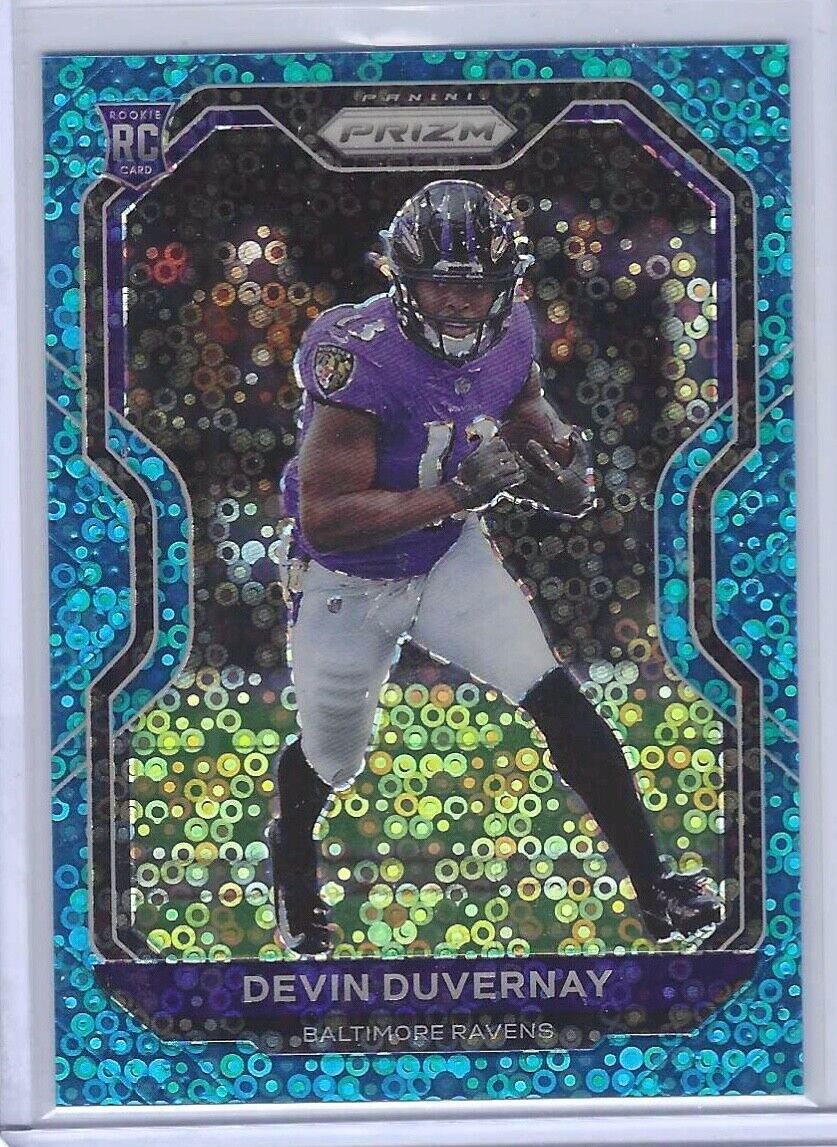 DEVIN DUVERNAY 2020 PANINI PRIZM BLUE DISCO NO HUDDLE PRIZM ROOKIE RC #D 55/79